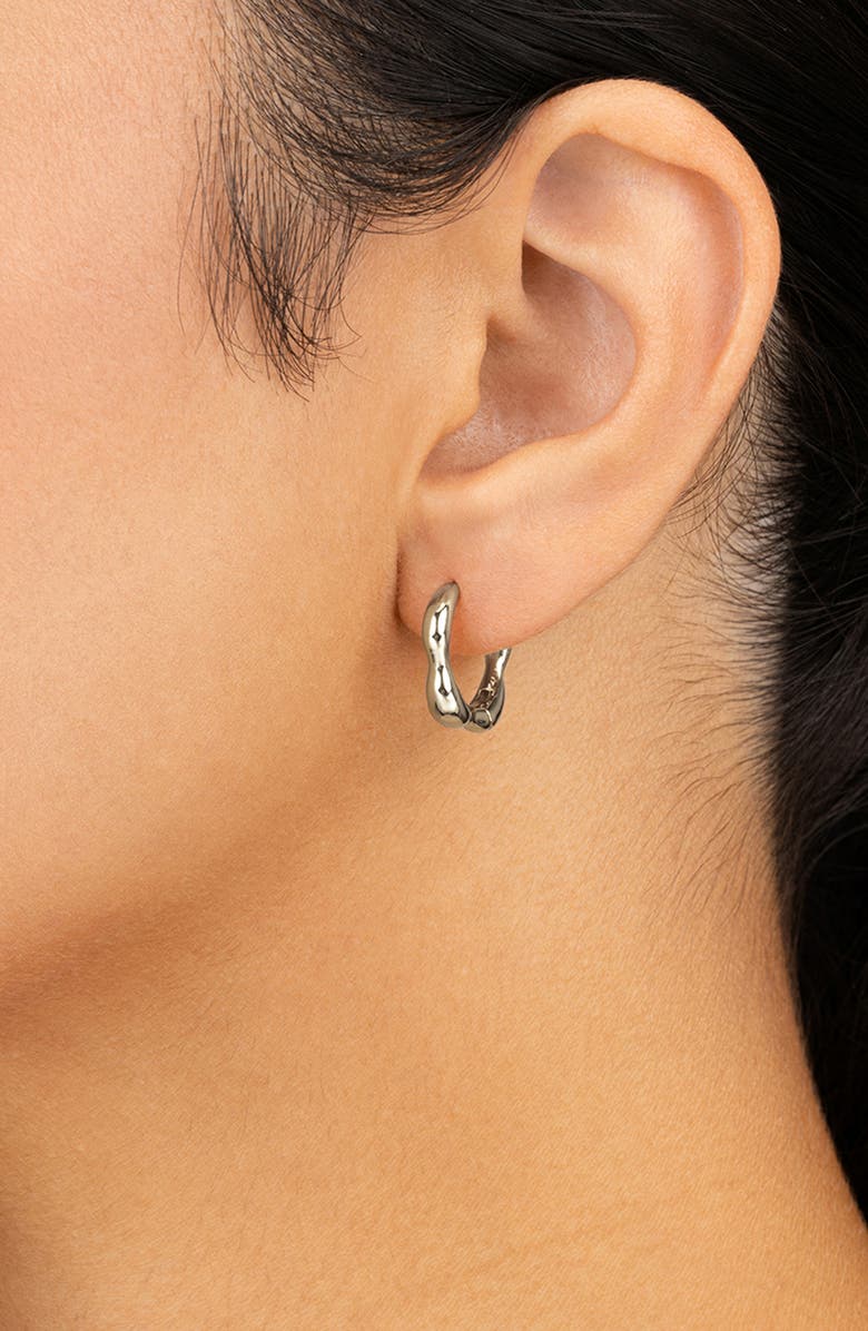 Sterling Forever Aileen Molten Micro Hoop Earrings, Alternate, color, Silver