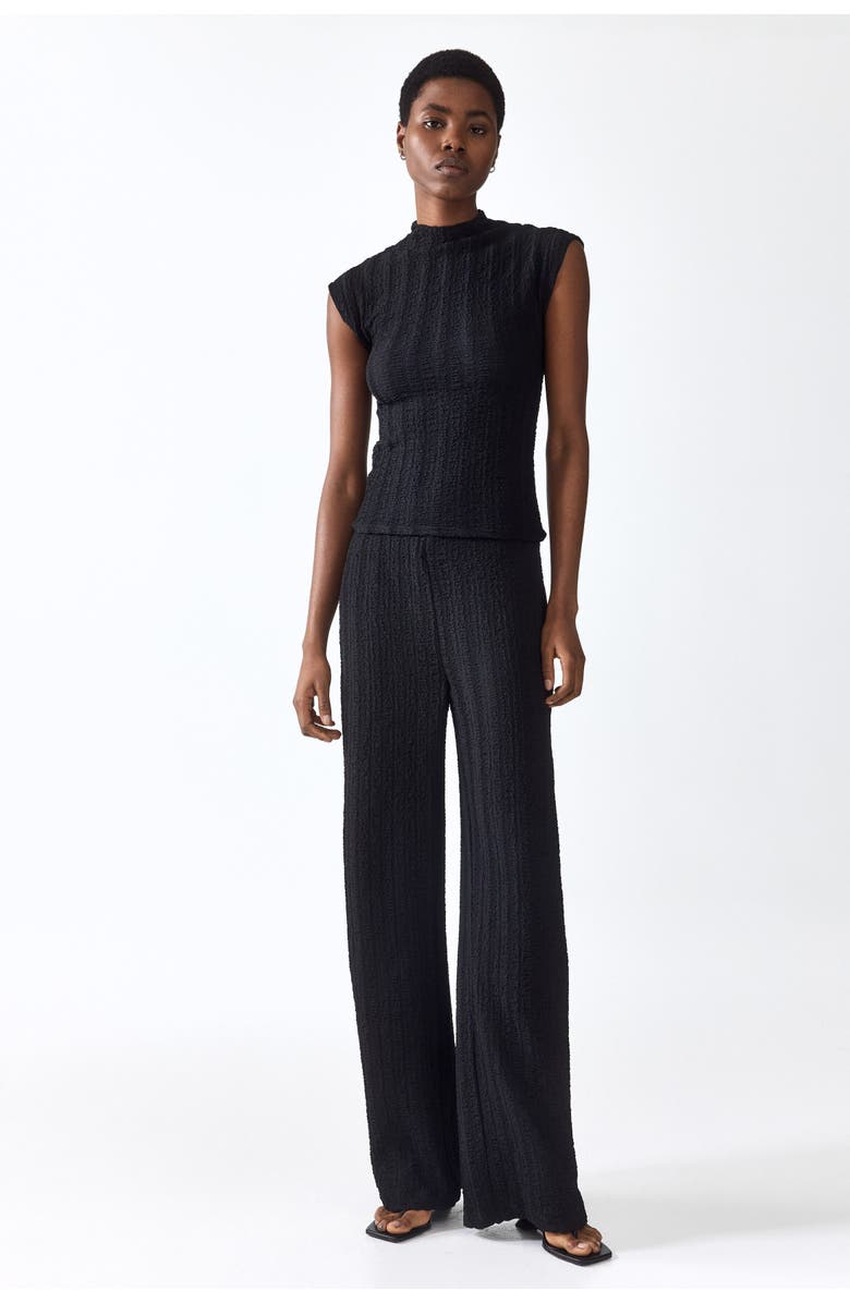 H&M Textured Jersey Trousers, Alternate, color, Black