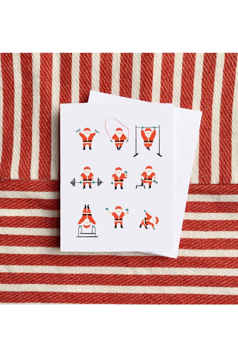 Holiday Winter Card Pack (3ct) Santa Working Out, Alternate, color, Multi-Pack