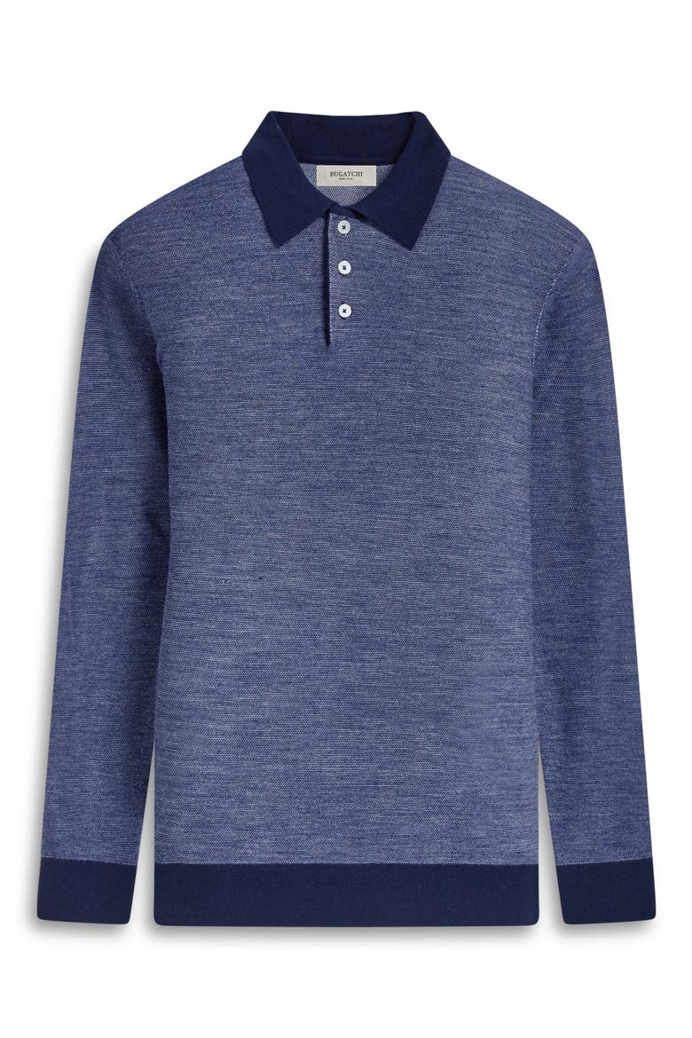 Bird's Eye Jacquard Merino Wool & Silk Polo Sweater, Alternate, color, NAVY