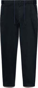 MANGO Flat Front Tapered Crop Stretch Cotton Chinos