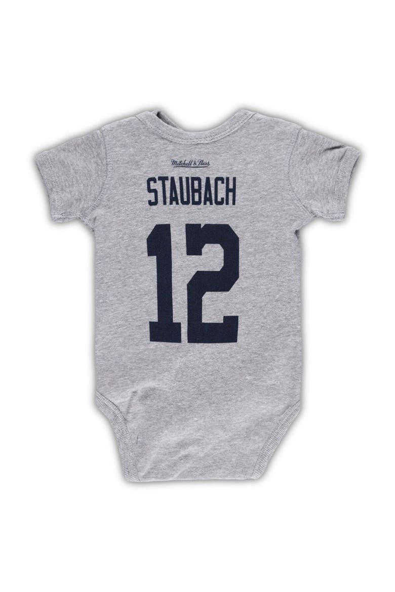 Newborn & Infant Mitchell & Ness Roger Staubach Heather Gray Dallas Cowboys Retired Player Mainliner Name & Number Bodysuit, Alternate, color, Heather Gray