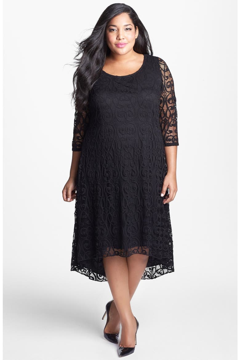 Lace High/Low Dress, Alternate, color, BLACK