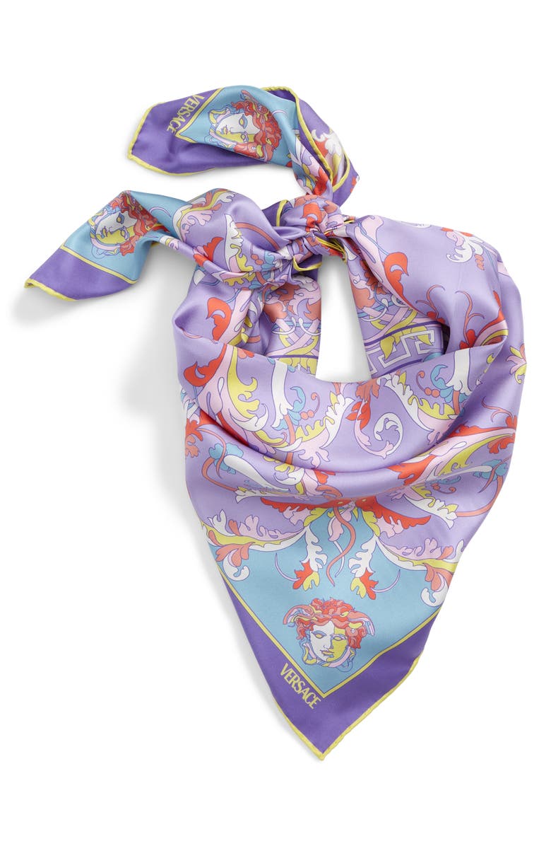 Versace Medusa Print Silk Scarf, Main, color,