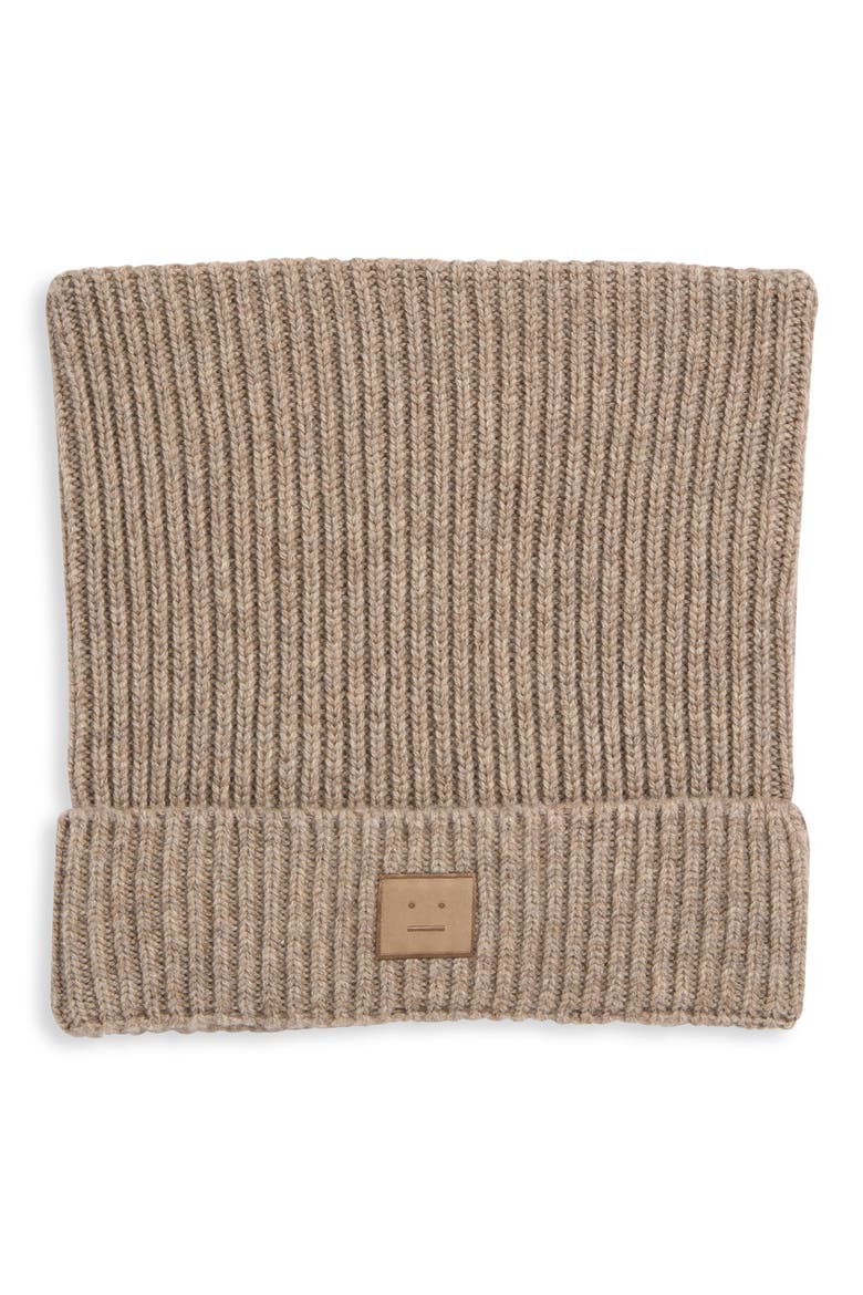 Logo Patch Square Wool & Yak Hair Rib Beanie, Main, color, GREIGE MELANGE