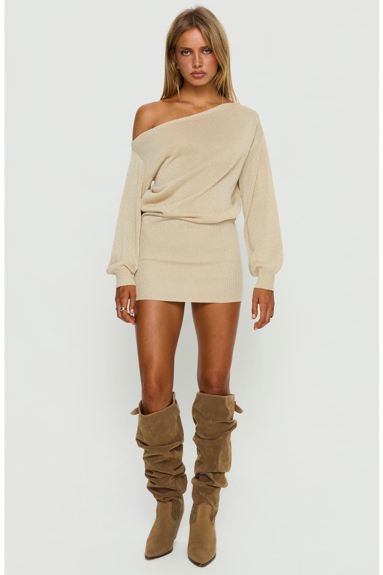 Johannah Metallic One-Shoulder Long Sleeve Minidress, Alternate, color, GOLD