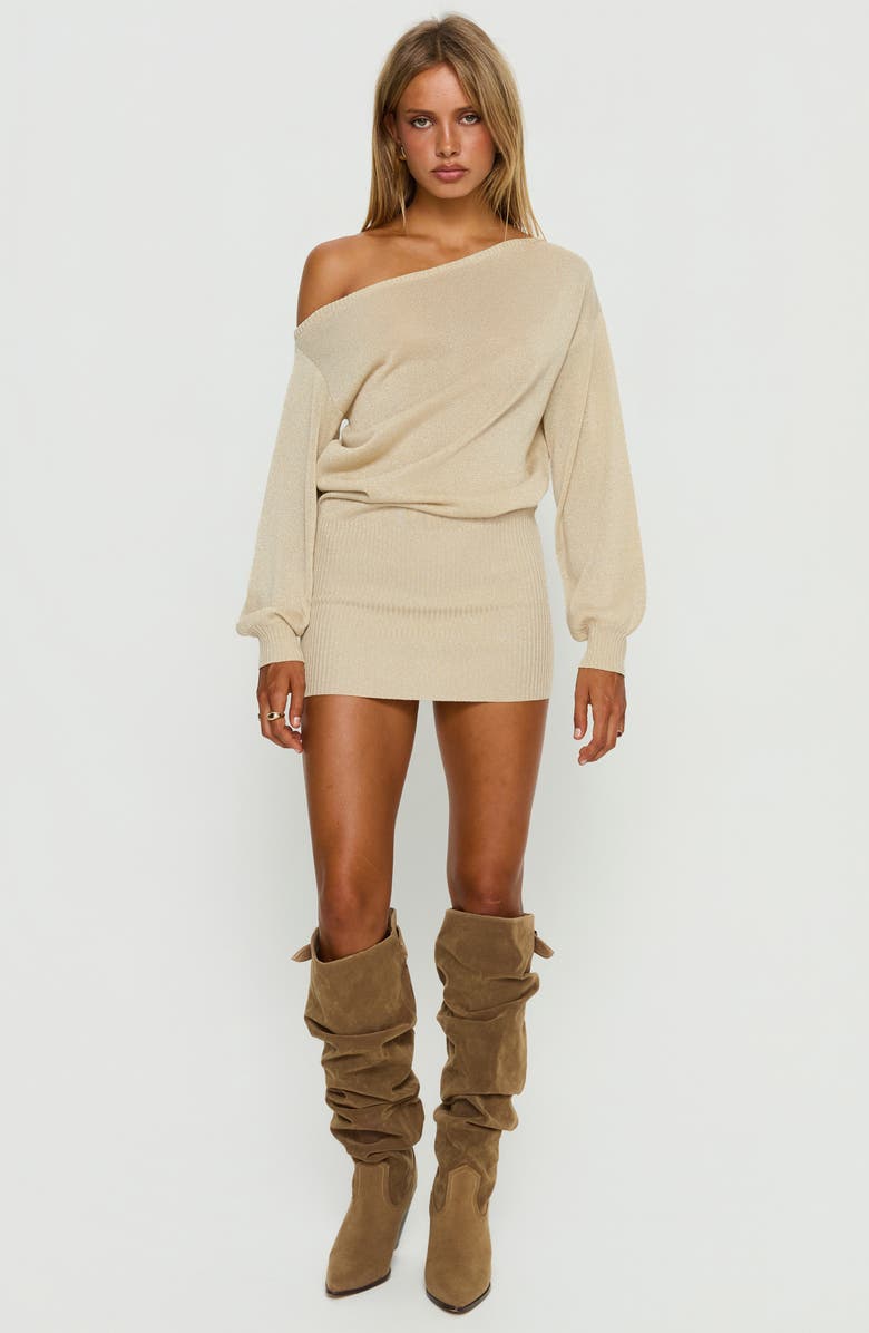 Princess Polly Johannah Metallic One-Shoulder Long Sleeve Minidress, Alternate, color, Gold