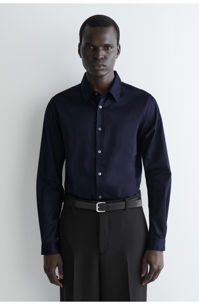 COS Slim Tailored Poplin Shirt, Main, color, Navy