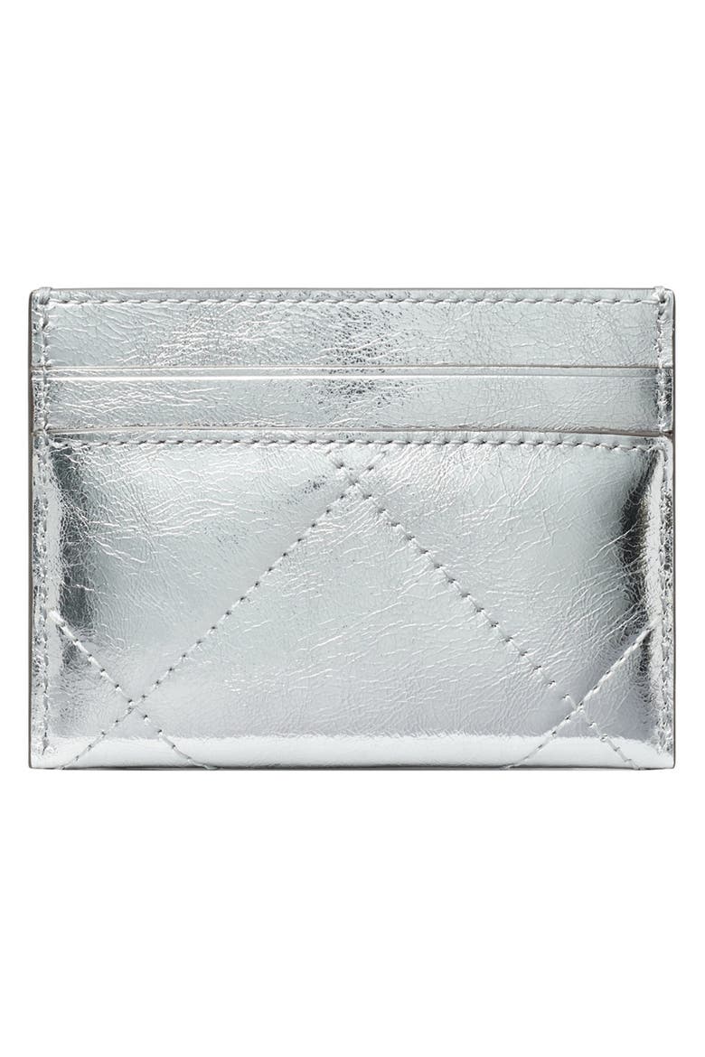 Kira Diamond Quilted Metallic Leather Card Case, Alternate, color, SILVER