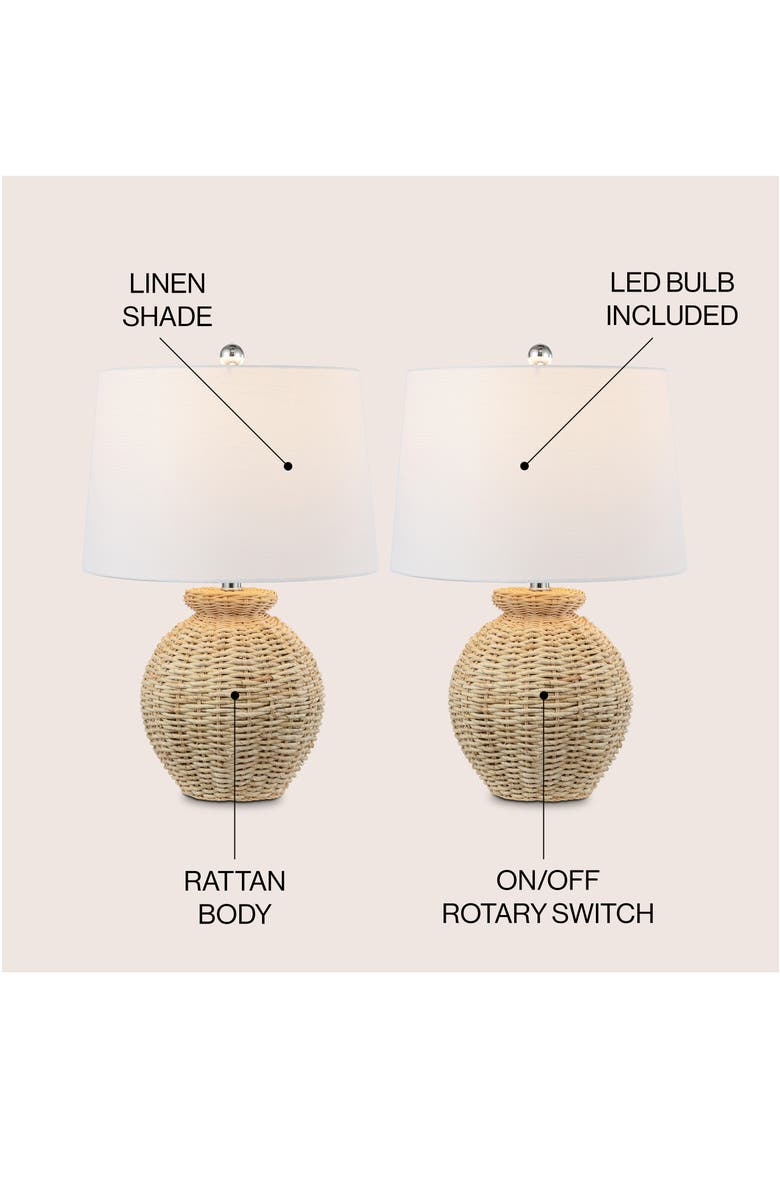 JONATHAN Y Nora 22" Rustic Coastal Rattan Globe LED Table Lamps, Brown, Alternate, color, Brown