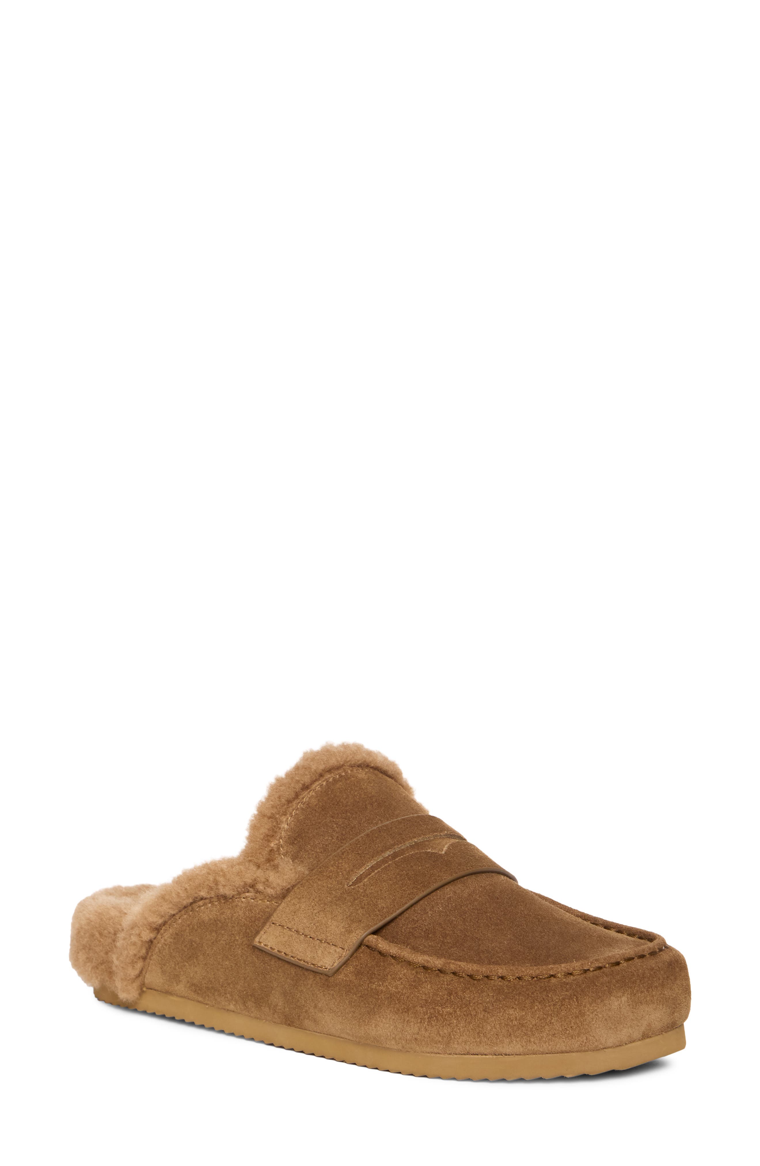 Wynn Faux Fur Lined Leather Loafer Mule, Main, color, CHESTNUT