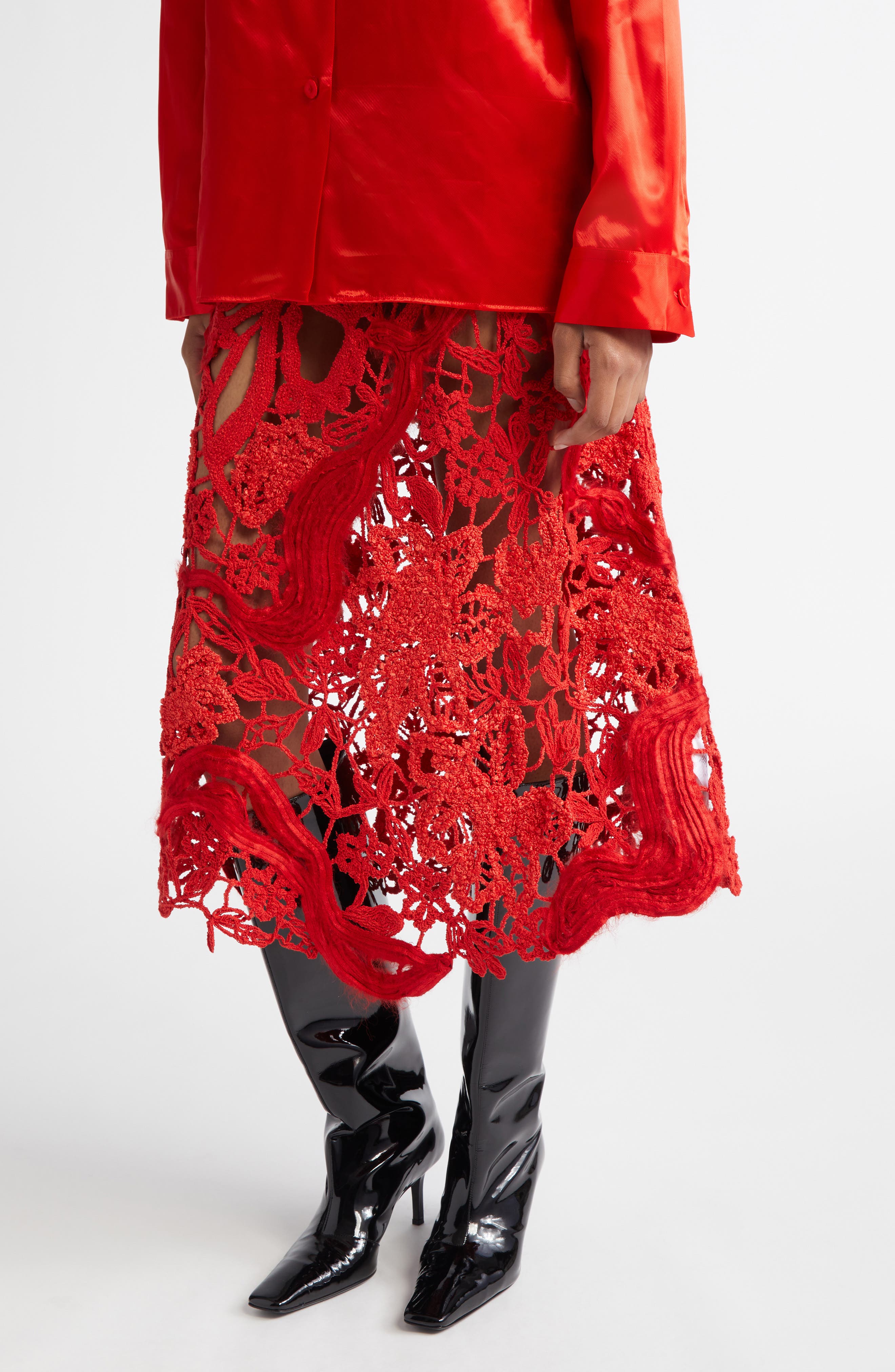 Jil Sander Mixed Lace Midi Skirt