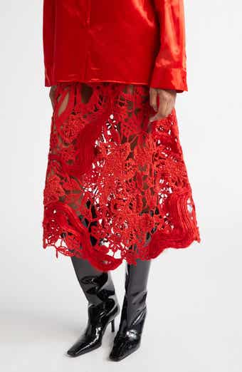 Jil Sander Mixed Lace Midi Skirt
