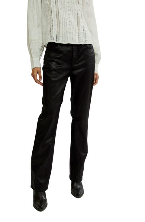 Nocturne Coated High Waist Bootcut Jeans (Ethereal Black)