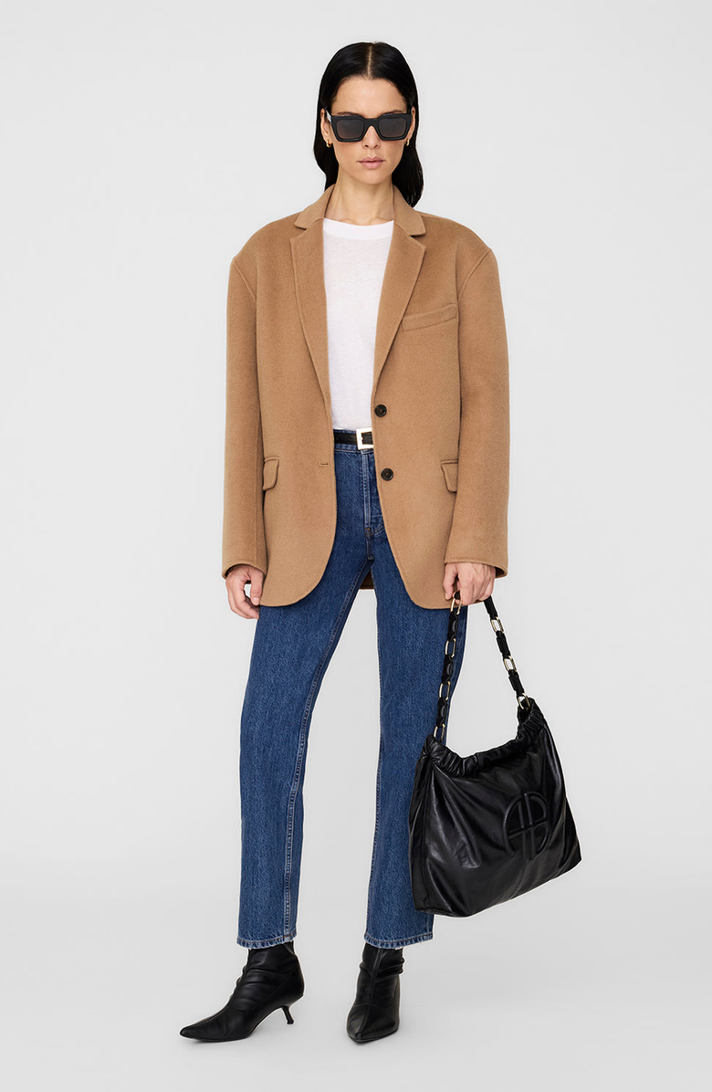 ANINE BING Quinn Cashmere Blend Blazer, Alternate, color, Camel