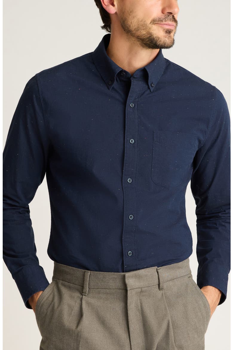Everyday Slim Fit Cotton Button-Down Oxford Shirt, Main, color, NAVY TWEED