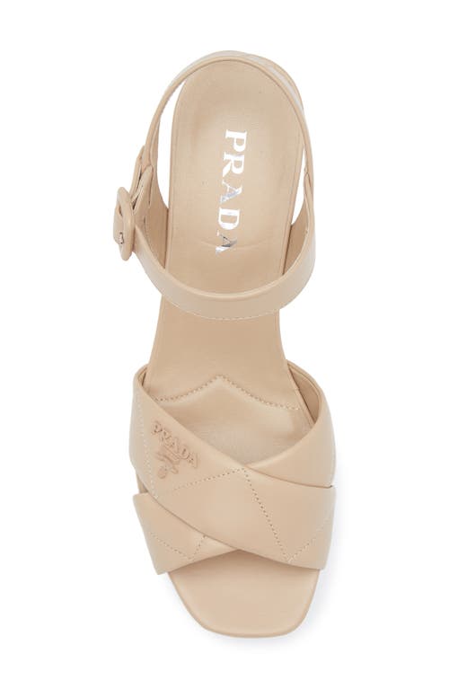 Prada Quilted Leather Ankle-strap Platform Sandals In Sabbia