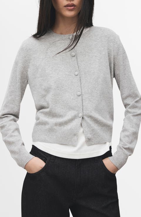 Covered Button Crewneck Cardigan