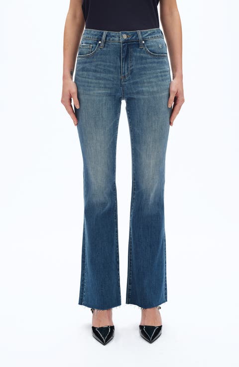 Raw Hem Mid Rise Flare Jeans