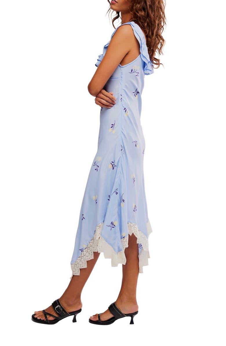 Free People Flock Together Floral Handkerchief Hem Midi Dress, Alternate, color, Poplin Blue Combo