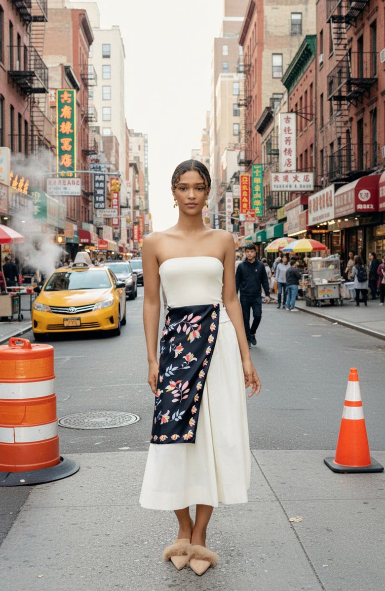 Jessie Zhao New York Double Sided Silk Scarf Midnight Garden, Alternate, color, Black