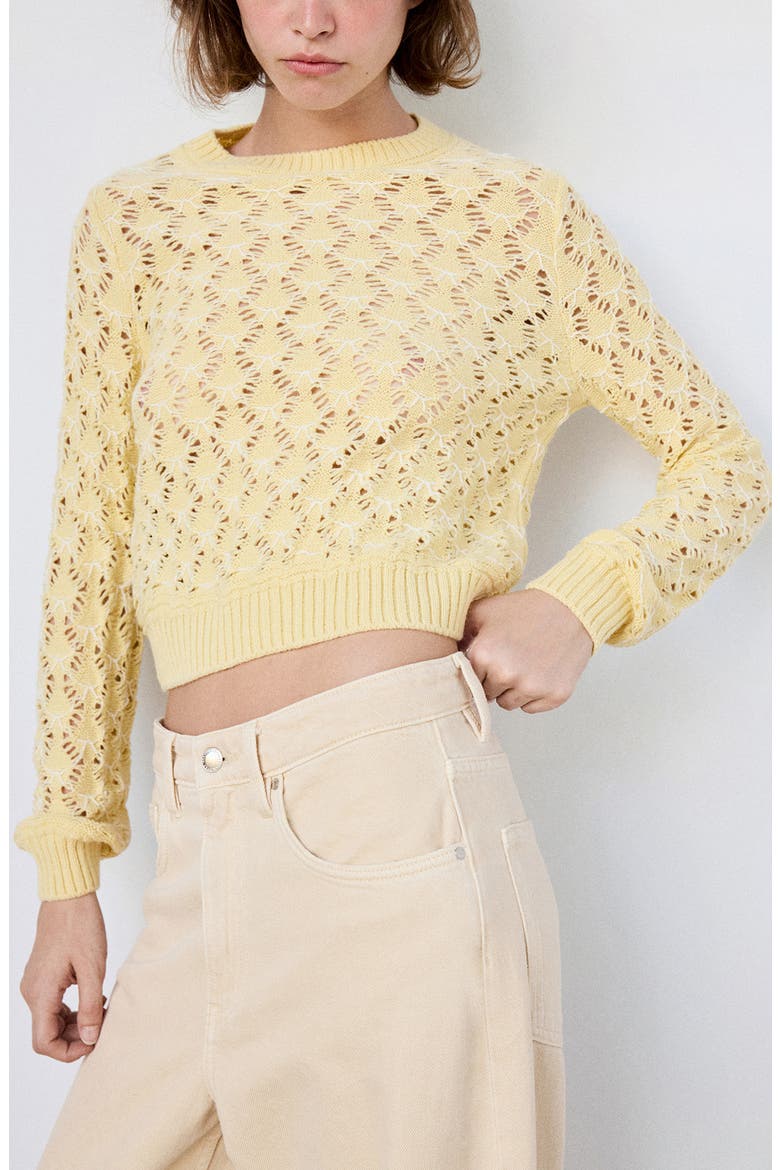 Openwork Knit Crewneck Sweater, Main, color, VANILLA
