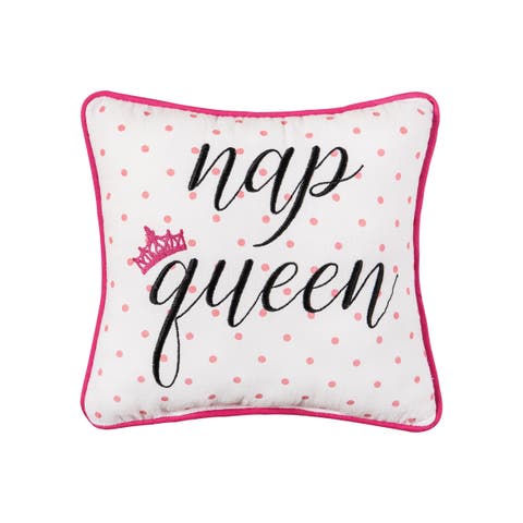 "Nap Queen" Pink Crown & Polka Dots Mini Accent Pillow 10" x 10"