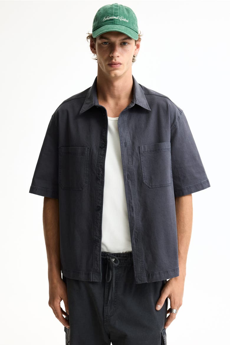 Relaxed-fit Short-sleeved Cotton Shirt, Alternate, color, Dark gray