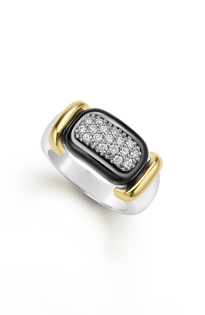 LAGOS Two-Tone Black Ceramic Diamond Ring, Main, color, Two Tone