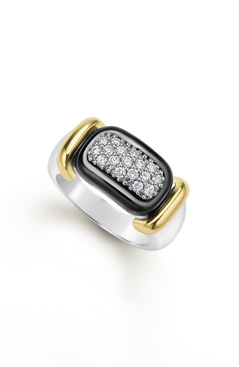Two-Tone Black Ceramic Diamond Ring