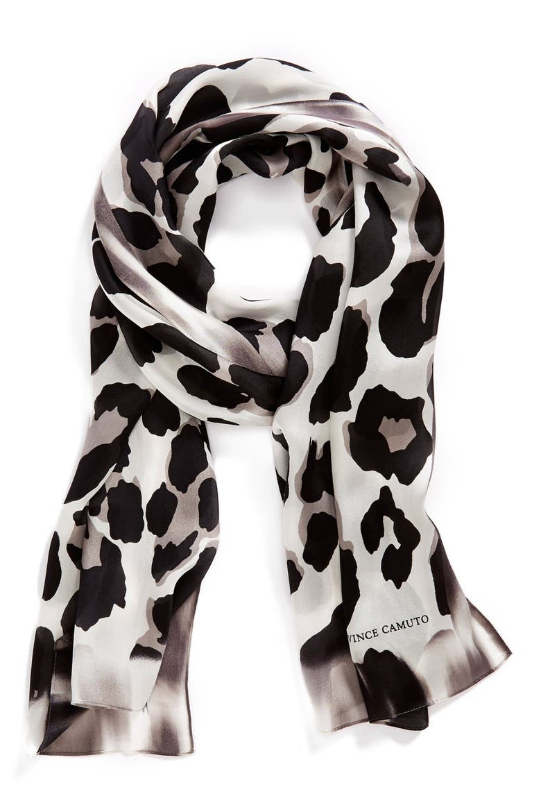 Collection XIIX 'Blur Cheetah' Silk Scarf, Main, color, BLACK