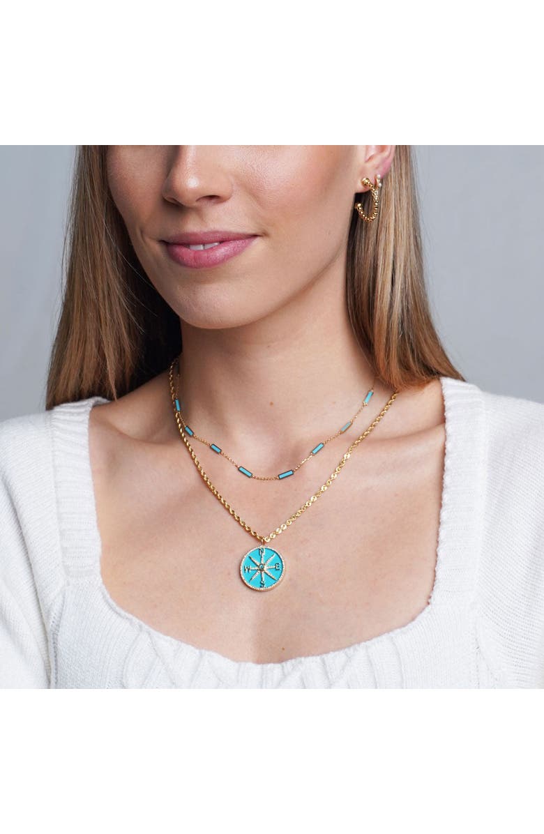 The Lovery Fine Jewelry Turquoise and Diamond Halo Compass Charm, Alternate, color, Turquoise