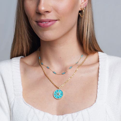 The Lovery Fine Jewelry Turquoise And Diamond Halo Compass Charm In Gold