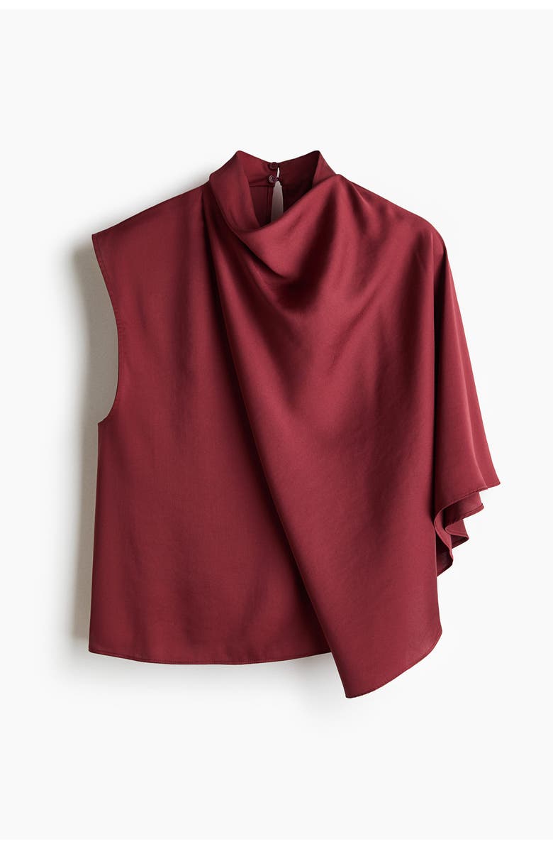 H&M Draped Satin Blouse, Main, color, Dark Red
