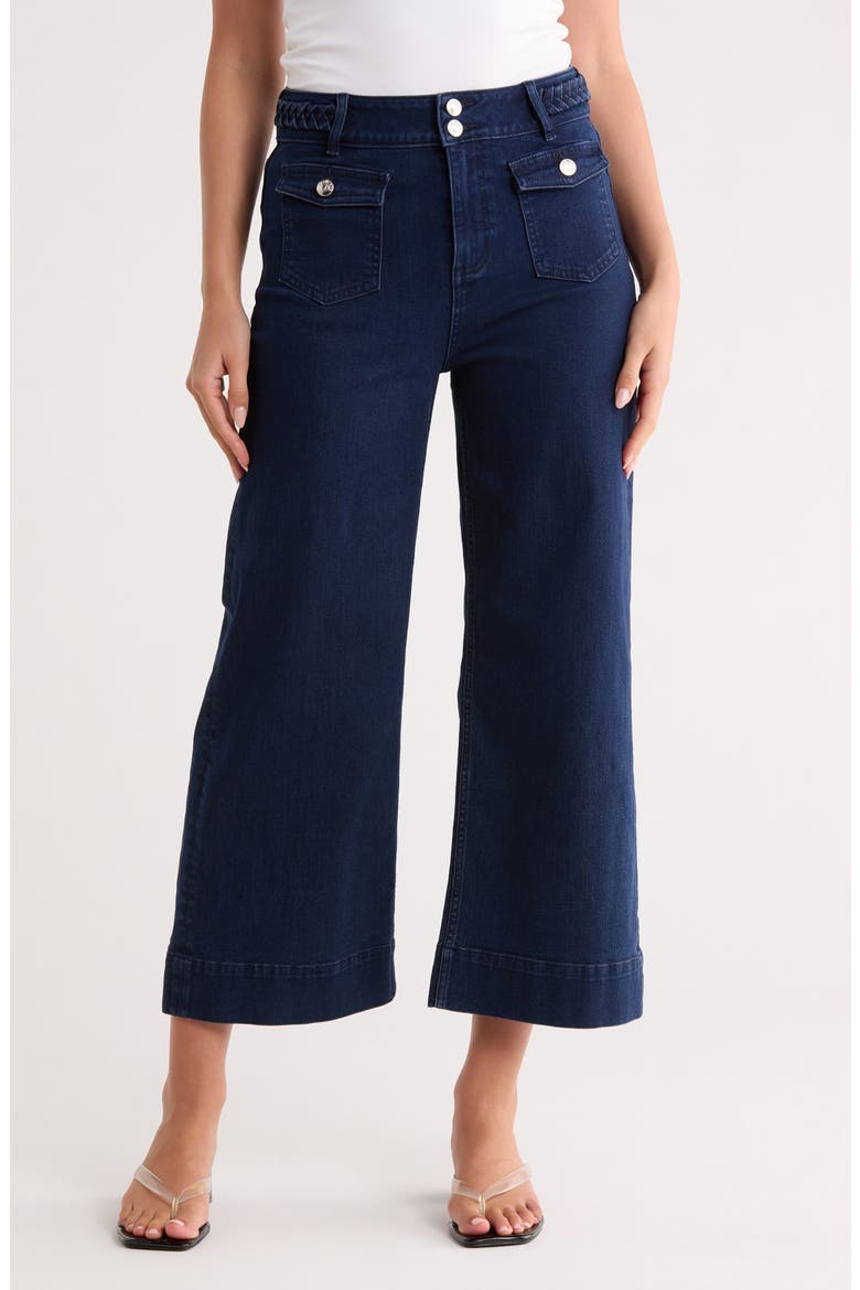 Dylan Braided Waist Wide Leg Jeans, Main, color, DARK WASH