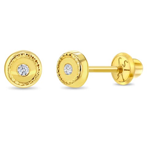 14k Round Bezel Set Earrings
