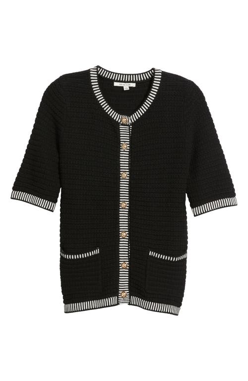 Zoe And Claire Cotton Blend Button-up Sweater In Black