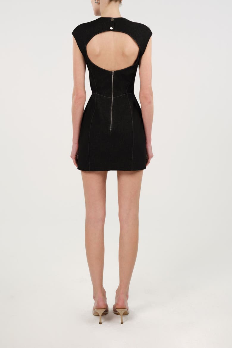 Backless Mini Denim Dress with Built-In Cup Detail, Alternate, color, Black