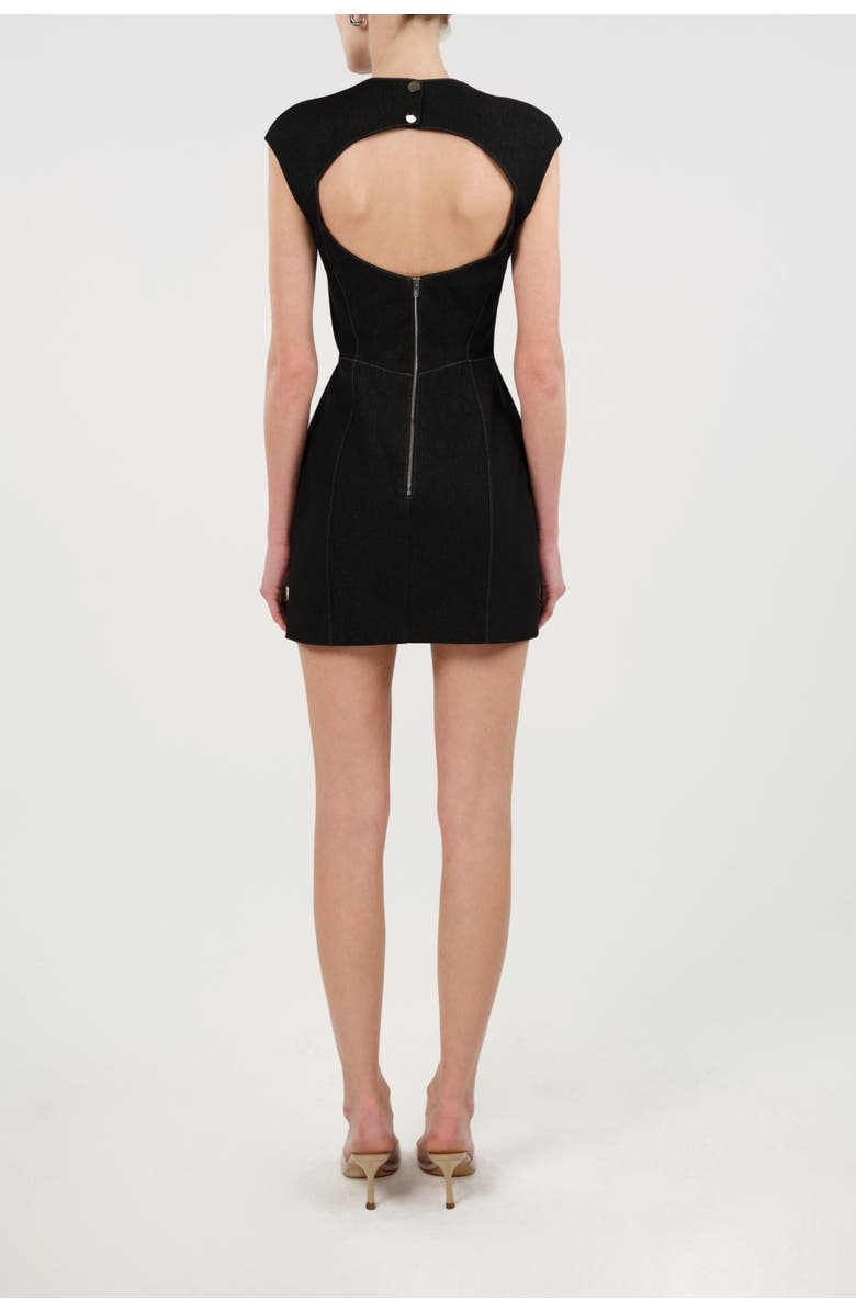Nocturne Backless Mini Denim Dress with Built-In Cup Detail, Alternate, color, Black