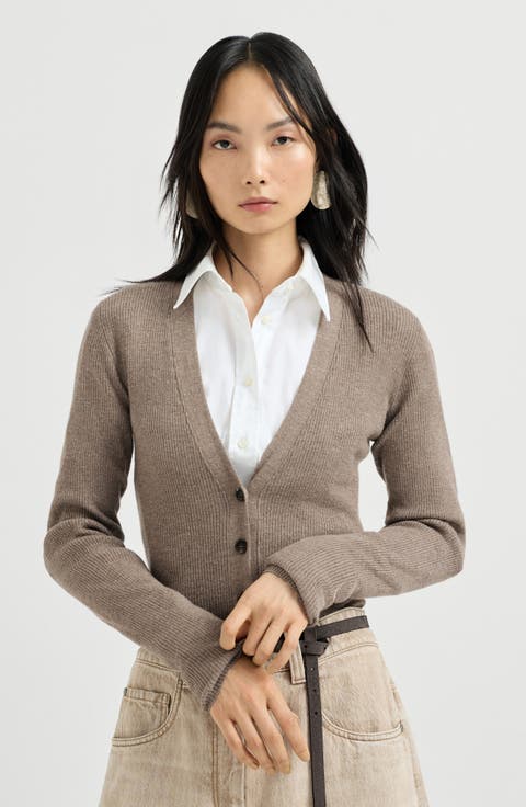 Sparkling cashmere lightweight ribbed cardigan
