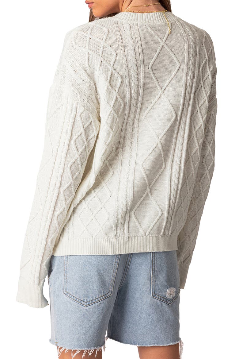 Jessy Oversize Cotton Cable Stitch Sweater, Alternate, color, CREAM
