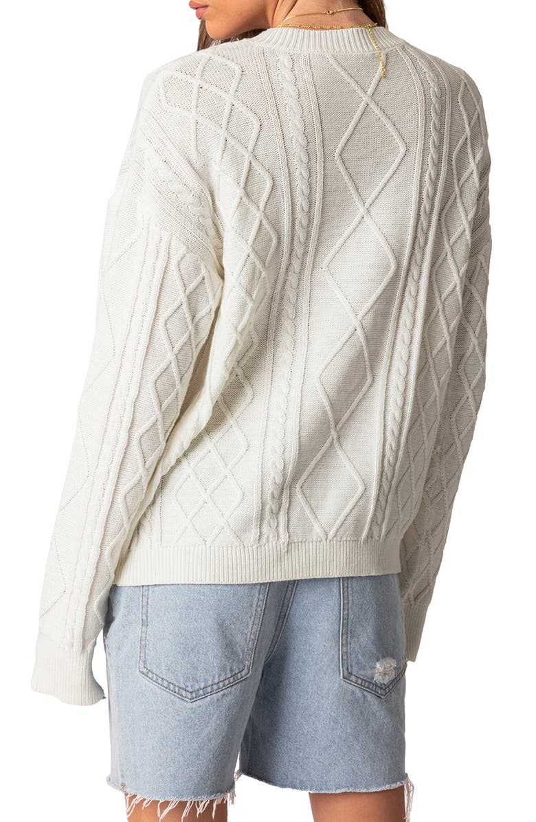 EDIKTED Jessy Oversize Cotton Cable Stitch Sweater, Alternate, color, Cream