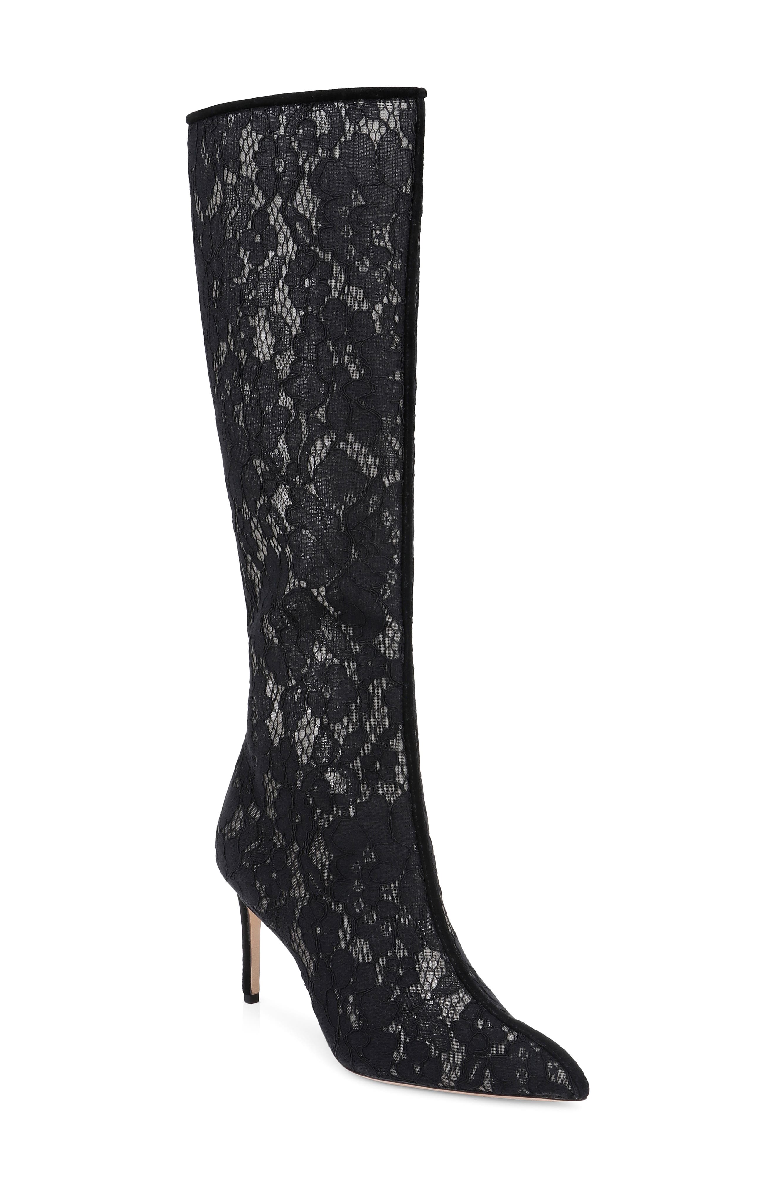 Fletcher Lace Knee High Boot, Main, color, BLACK LACE