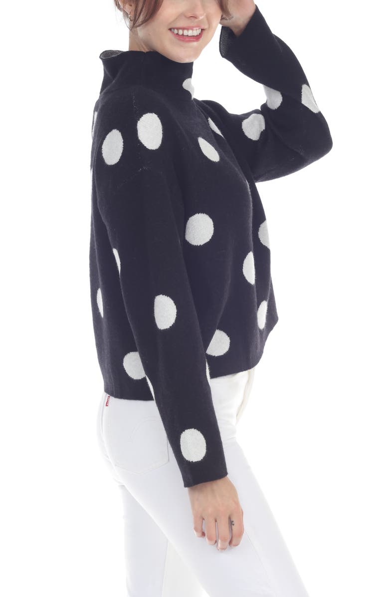 RAIN AND ROSE Polka Dot Funnel Neck Sweater, Alternate, color, Black