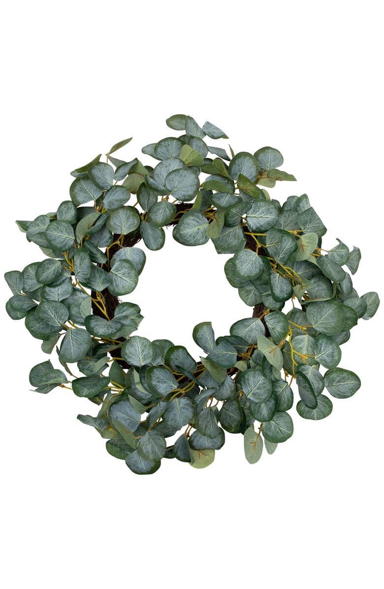 Northlight Eucalyptus Leaves Artificial Botanical Spring Wreath - 20", Main, color, Green