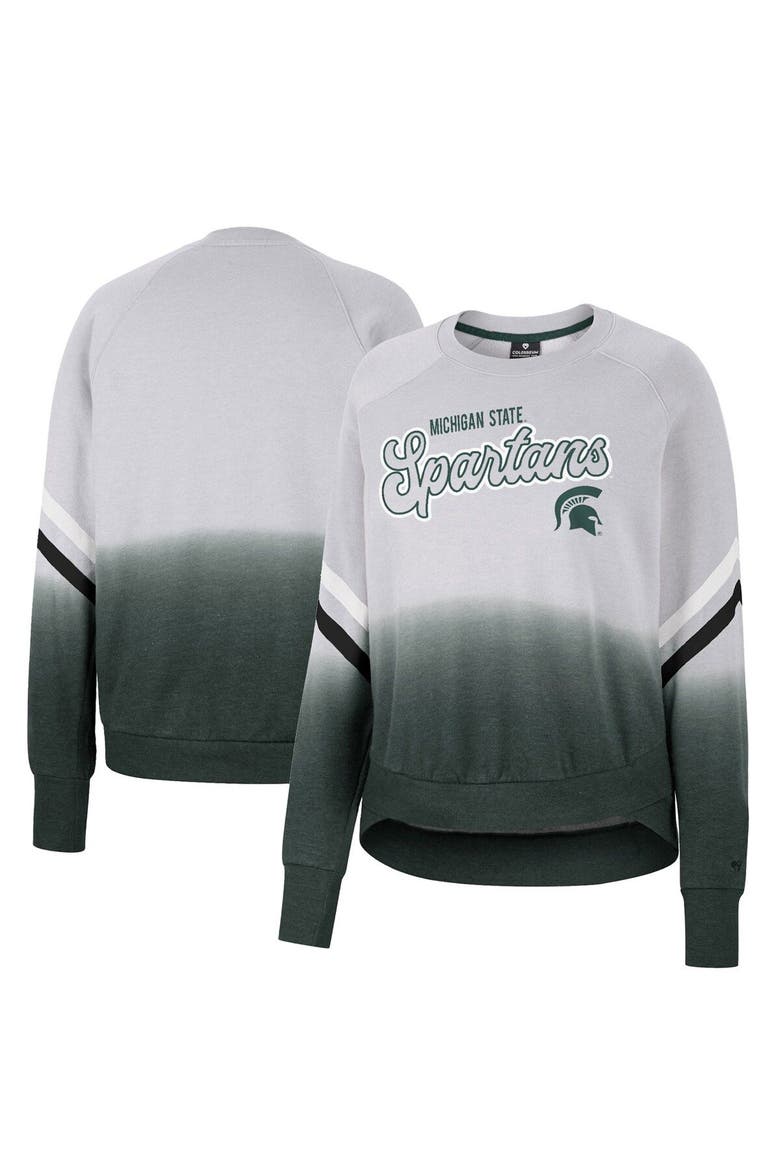 Women's Colosseum Gray Michigan State Spartans Cue Cards Dip-Dye Raglan Pullover Sweatshirt, Main, color, Gray