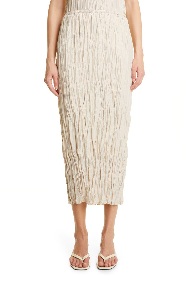 Crinkled Silk Midi Skirt, Main, color, LIGHT HAY