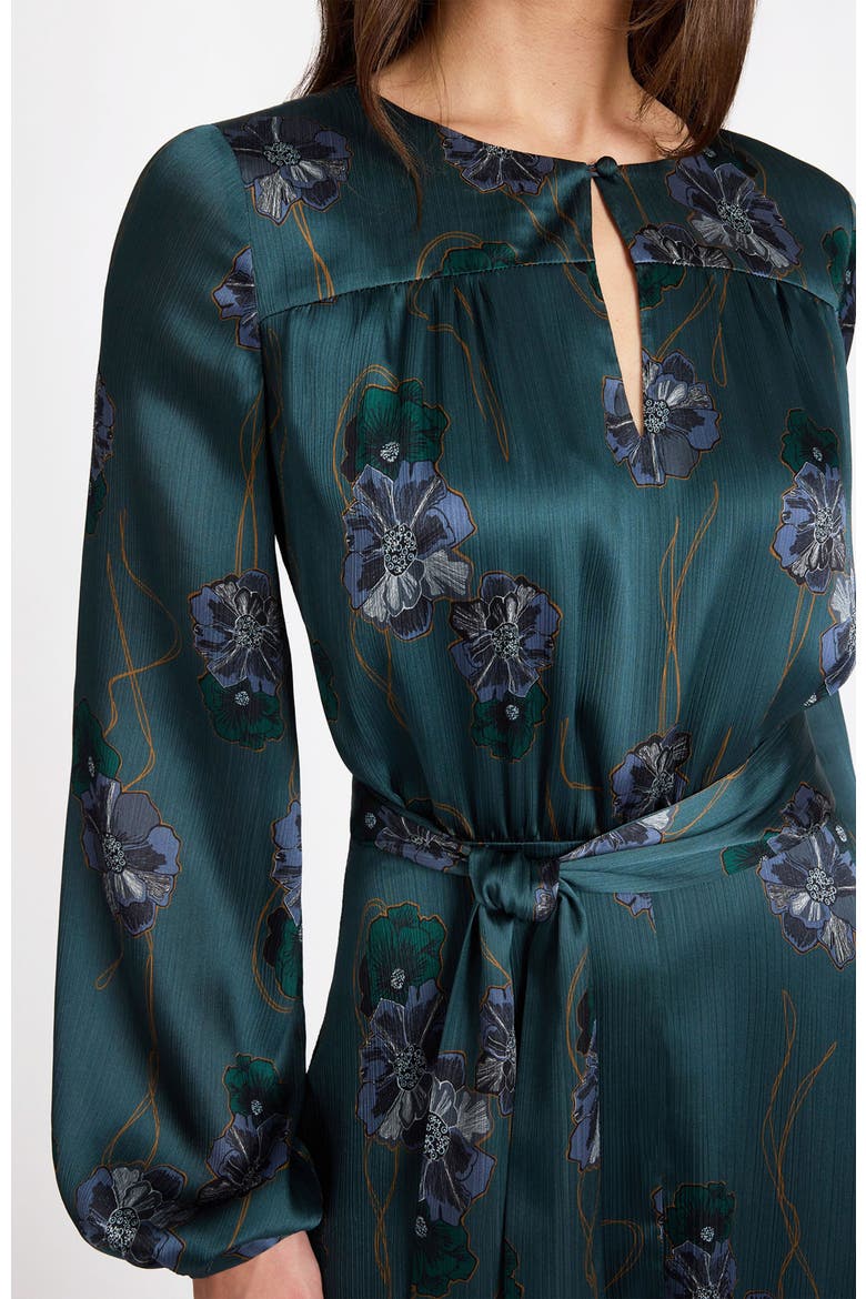 Aubree Long Sleeve Printed Midi Dress, Alternate, color, Steel Teal