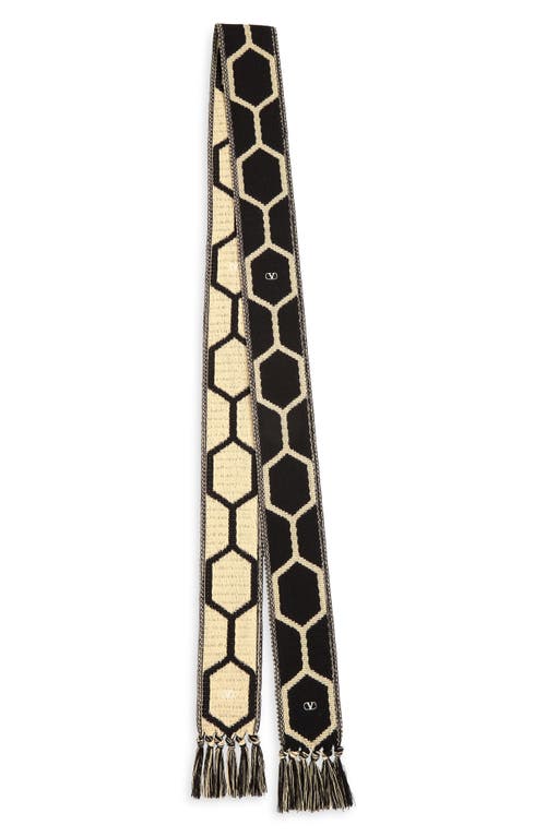 Valentino Garavani Antibes Jacquard Cotton Scarf With Fringe In Black/beige