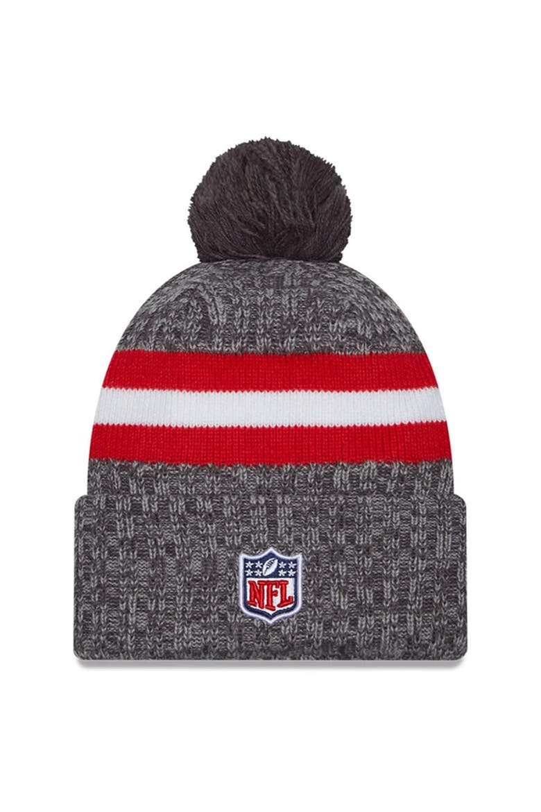 Men's New Era  Gray New England Patriots 2023 Sideline Sport Cuffed Pom Knit Hat, Alternate, color, Gray